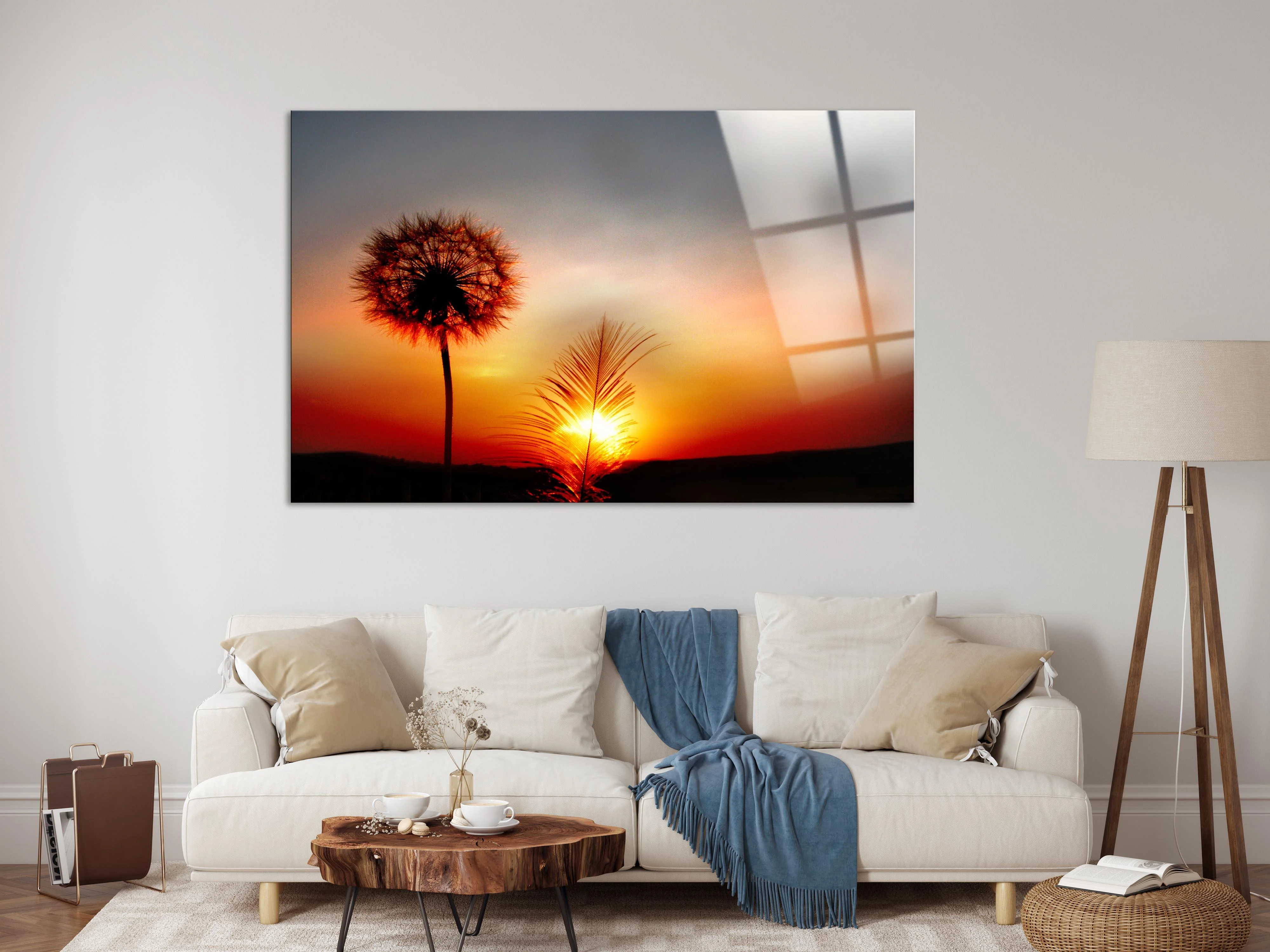 Dandelion Gün Batımı Cam Tablo