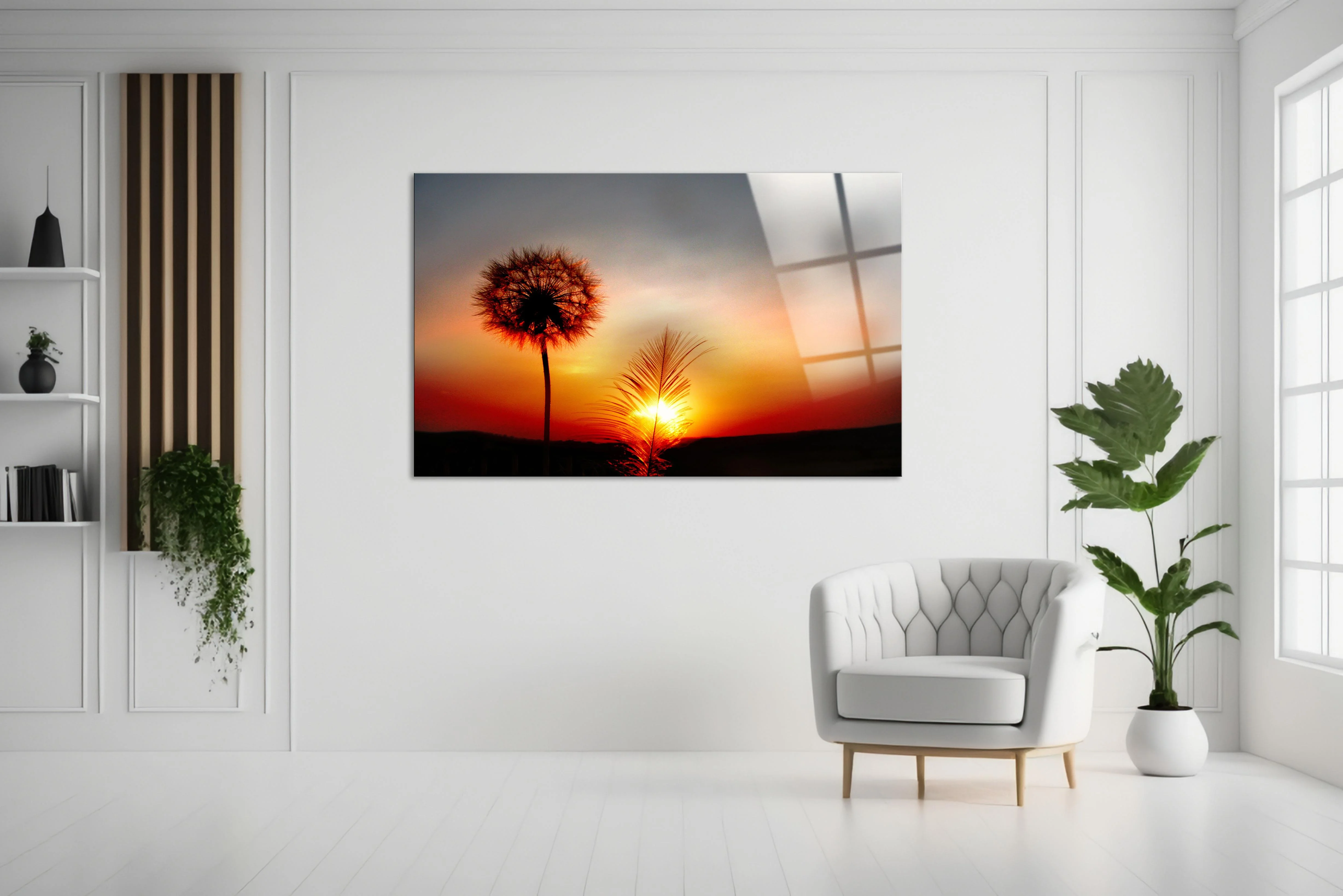 Dandelion Gün Batımı Cam Tablo