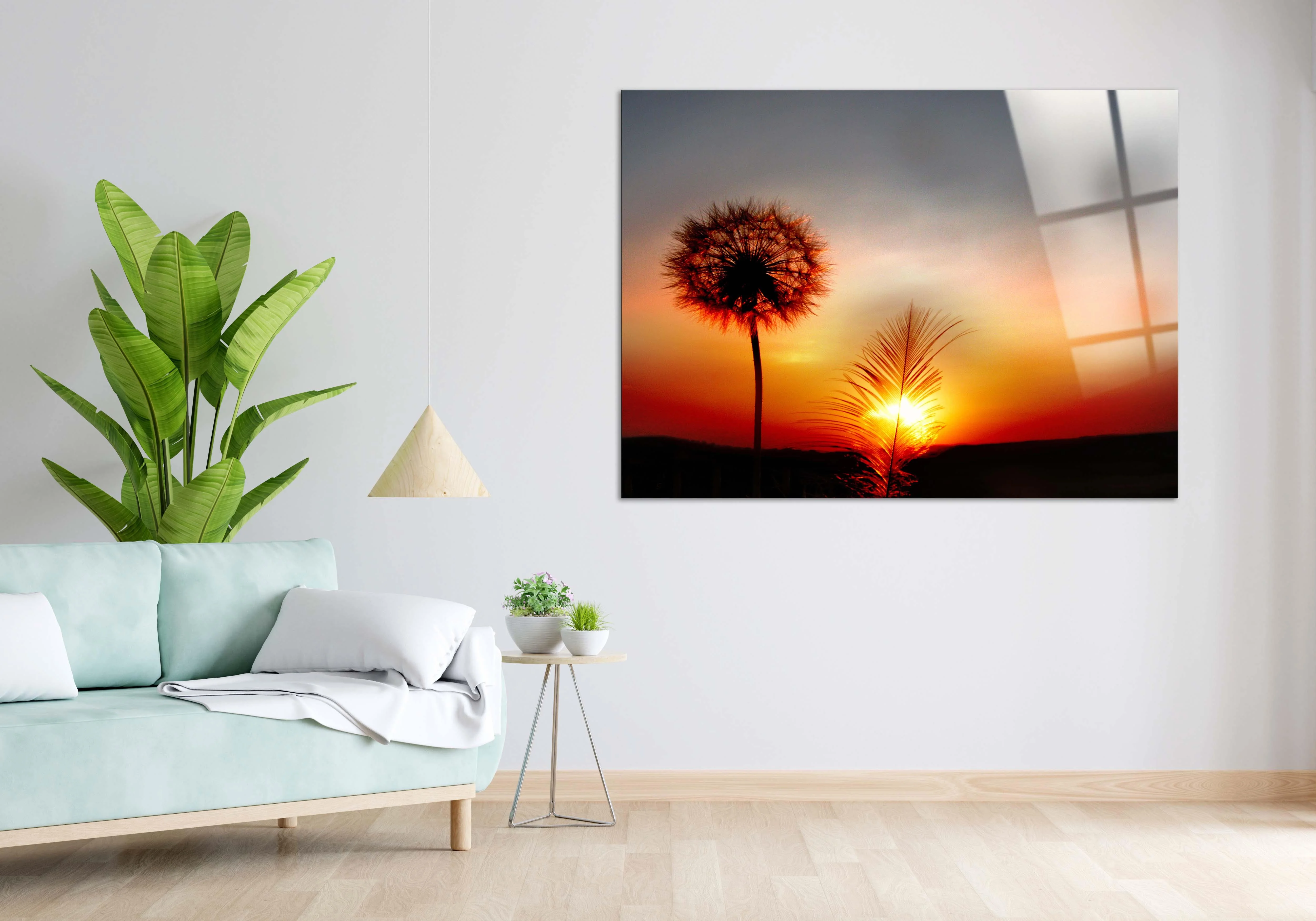 Dandelion Gün Batımı Cam Tablo