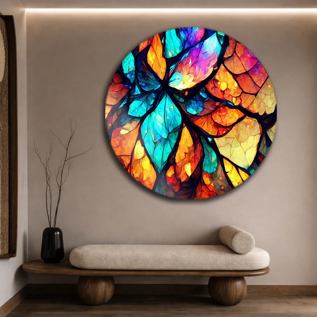 Yuvarlak Vitray Renkli Cam Tablo | Modern Soyut Duvar Sanatı