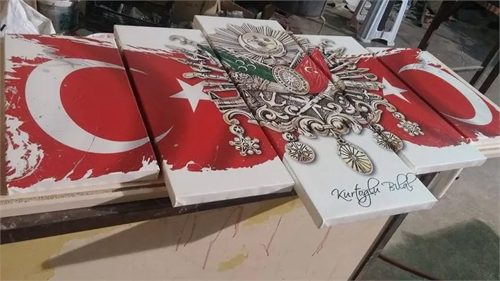 Türk BayraÜç Osmanlı Armas?? Tuğra Kanvas Tablo