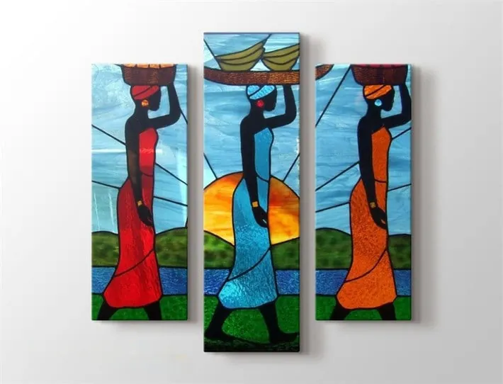 Afrika Leydileri Colorful 3'lü Kanvas Tablo