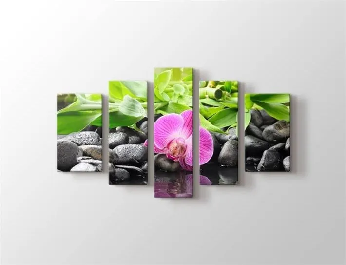 Pembe Orkide Spa Taşlı 5 Parça Kanvas Tablo