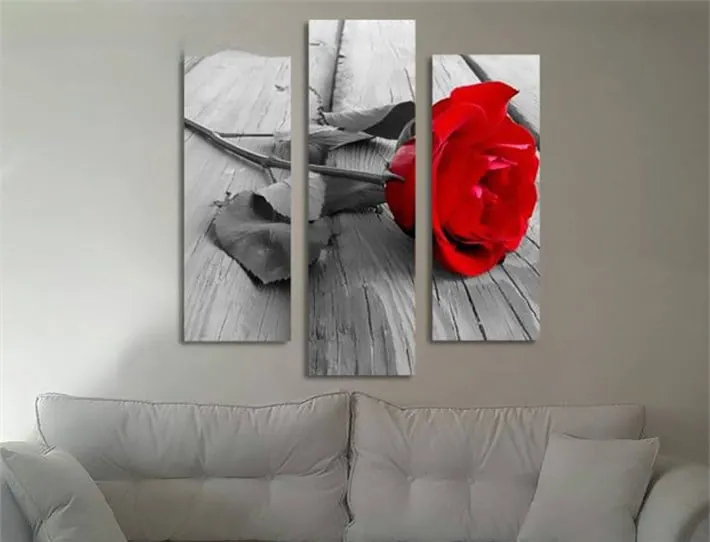 Kırmızı Güll?? Gri Zeminli Romantik Kanvas Tablo
