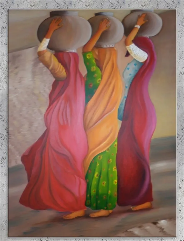 Afrikalı 3 Kadın Renkli Tek Parça Kanvas Tablo