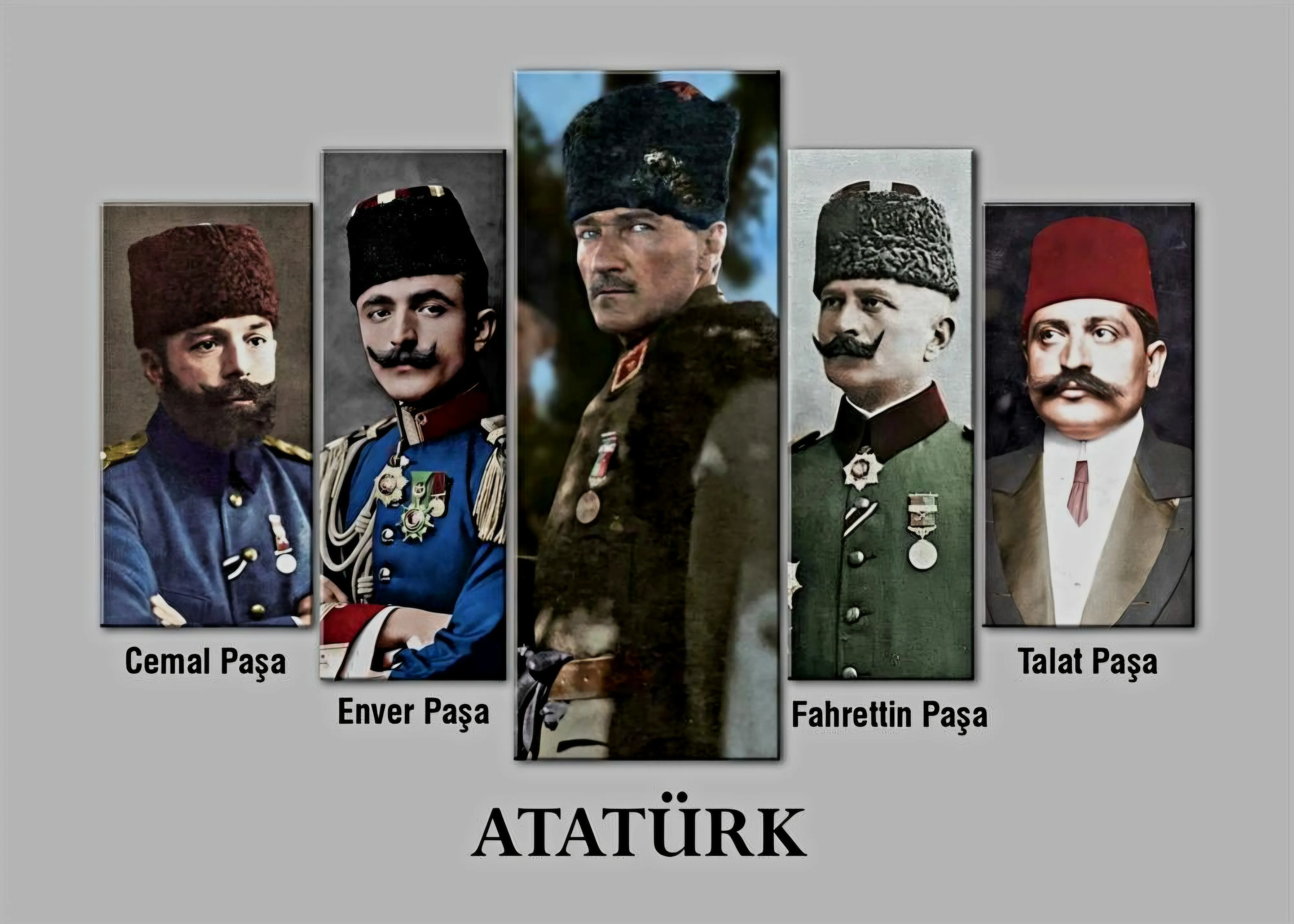 ATATÜRK Cemal Paşa, Enver Paşa, Fahrettin Paşa, Talat Paşa Renkli Kanvas Tablo
