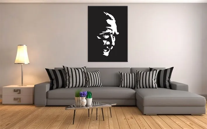 Atatürk Siyah Beyaz Kanvas Tablo