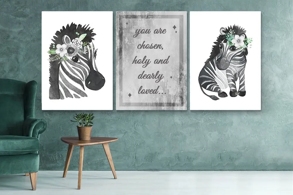 ??ocuk Odası Üçin Dekoratif Zebra Resimli Kanvas Tablo