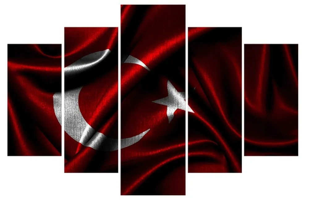 Dalgalanan Türk Bayrağı 5 Parça Kanvas Tablo