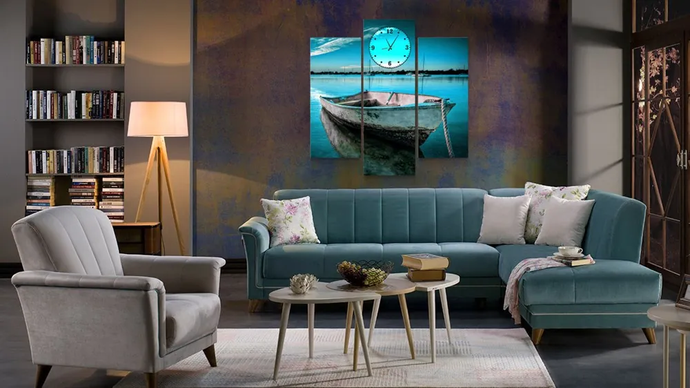 Denizde Sandal Manzaralı Kanvas Tablo saatli canvas hediye