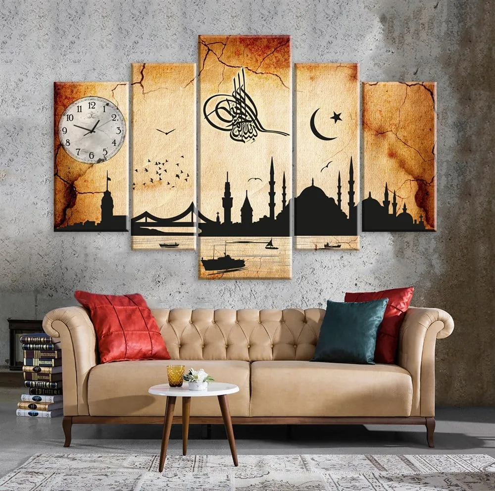 İstanbul Resimli Tuğral?? Saatli Kanvas Tablo