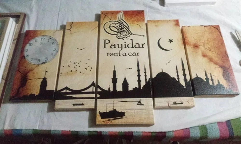 İstanbul Resimli Tuğral?? Saatli Kanvas Tablo