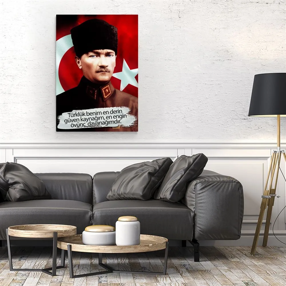 Kalpakl?? Atatürk Türk Bayrakl?? Kanvas Tablo
