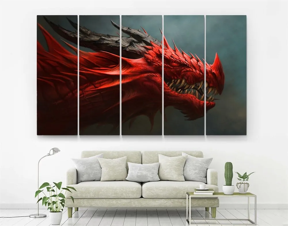 Kırmızı Ejderha Dragon Resimli Kanvas Tablo