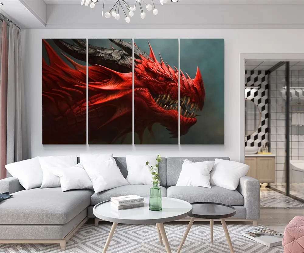 Kırmızı Ejderha Dragon Resimli Kanvas Tablo