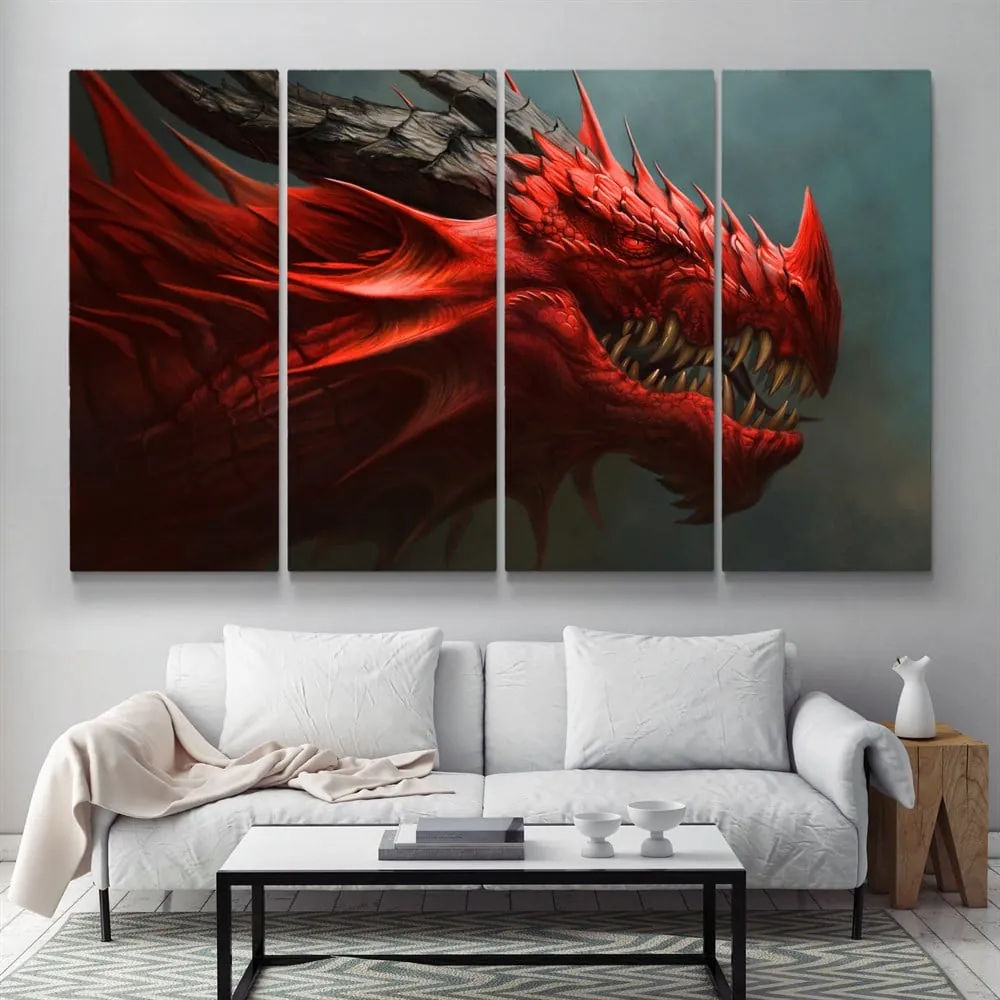 Kırmızı Ejderha Dragon Resimli Kanvas Tablo