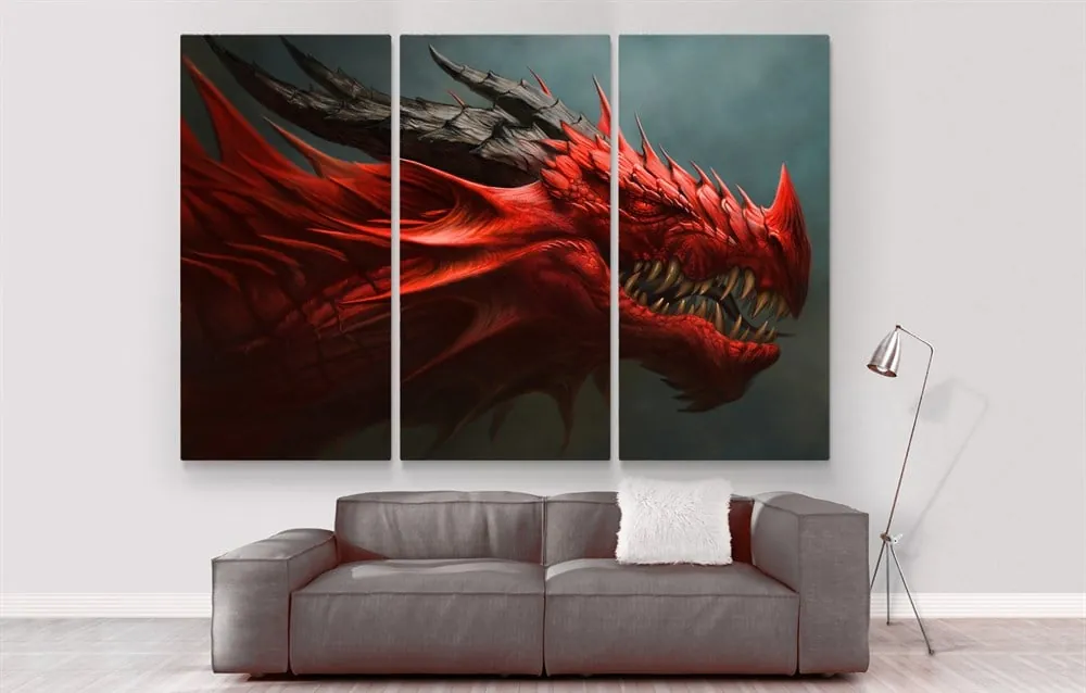 Kırmızı Ejderha Dragon Resimli Kanvas Tablo