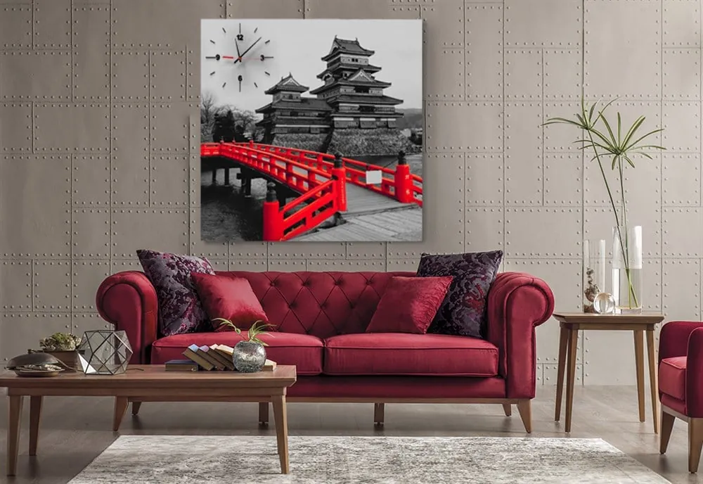 Kırmızı Gri Japon Ev Manzaralı Kanvas Tablo