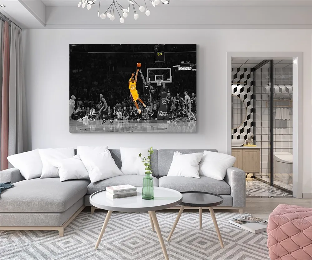 Kobe Bryant Basketbolcu Resimli Sarı Siyah Kanvas Tablo