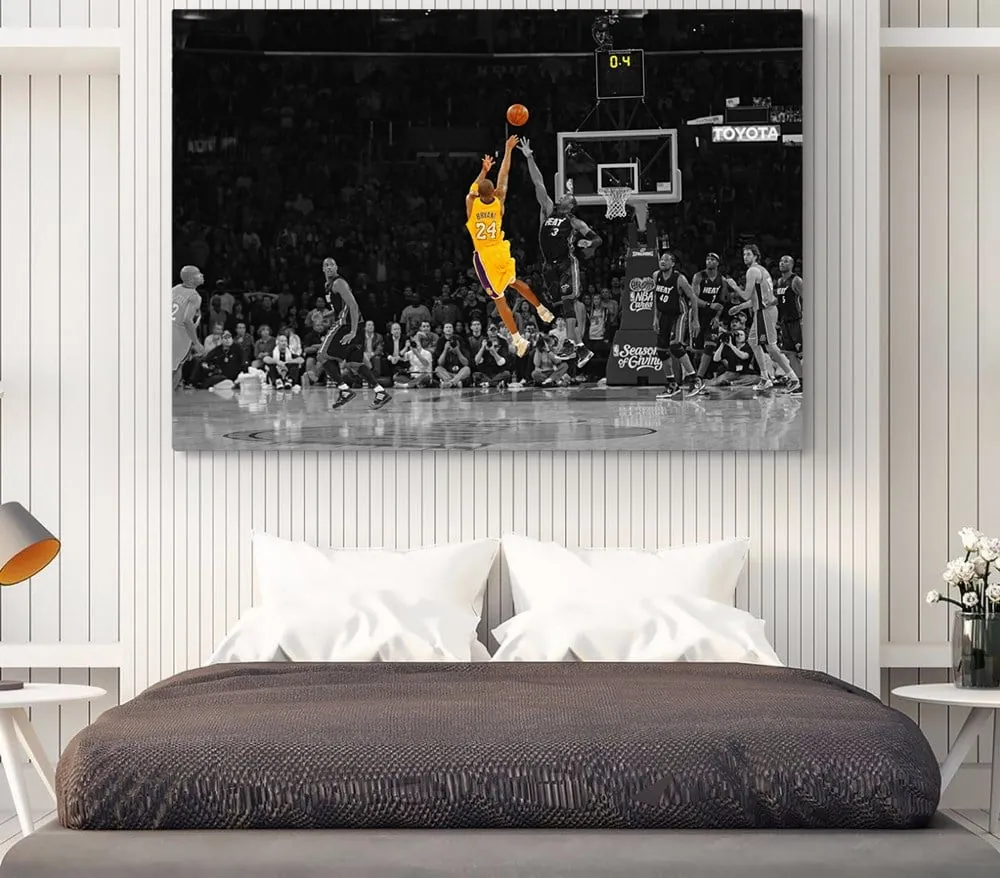 Kobe Bryant Basketbolcu Resimli Sarı Siyah Kanvas Tablo