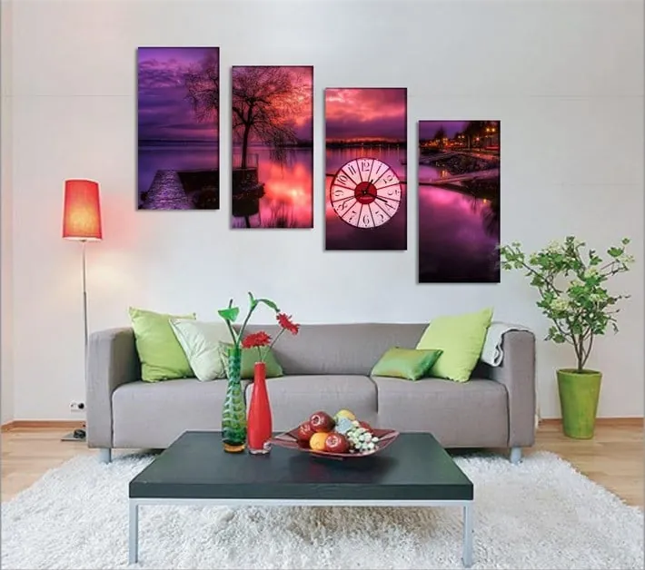 Manzaralı Gün Batımı 4 Parça Kanvas Tablo