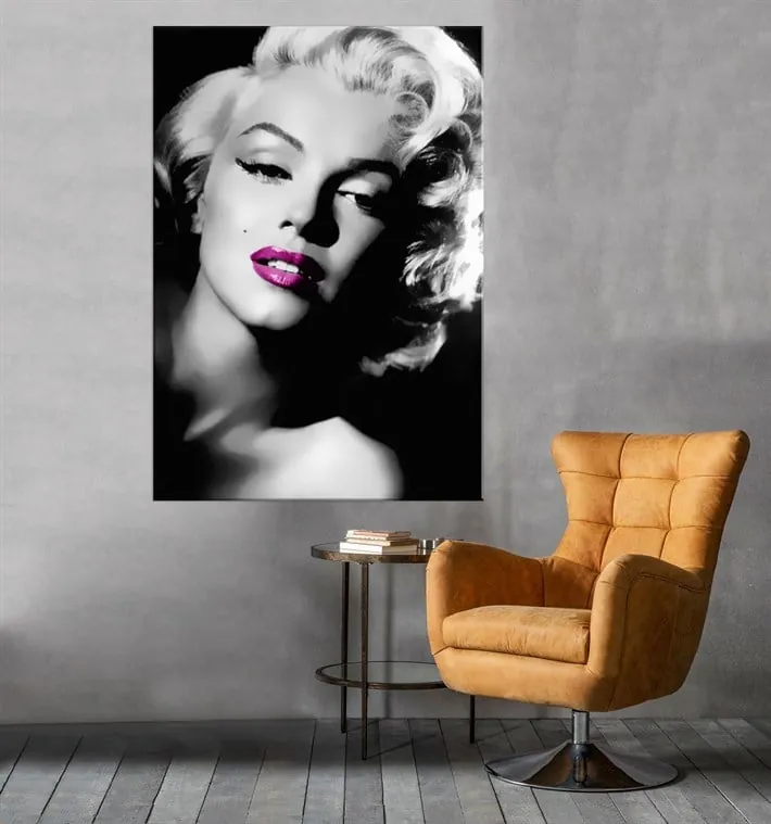 Marilyn Monroe Pembe Rujlu Siyah Beyaz Kanvas Tablo