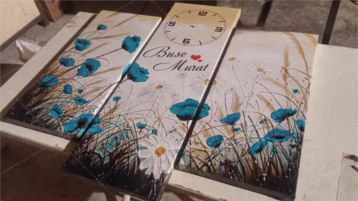 Mavi Çiçekli Papatyal?? Kanvas Tablo