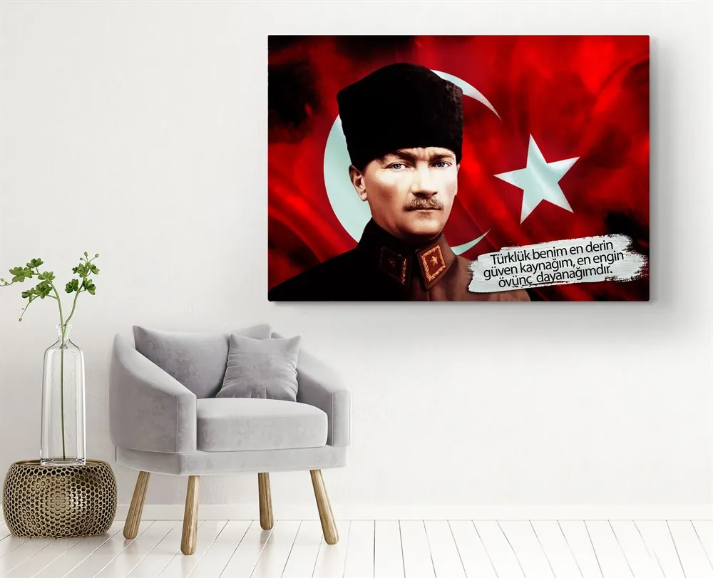 Mustafa Kemal Pa??a ve Türk Bayrakl?? Kanvas Tablo
