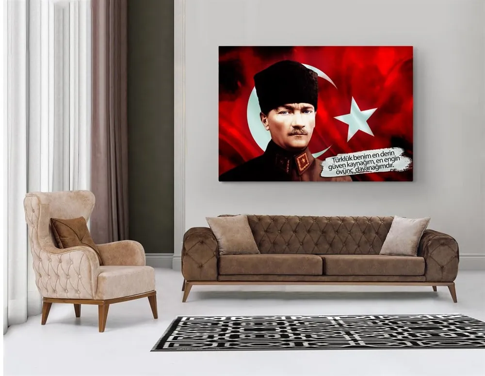 Mustafa Kemal Pa??a ve Türk Bayrakl?? Kanvas Tablo