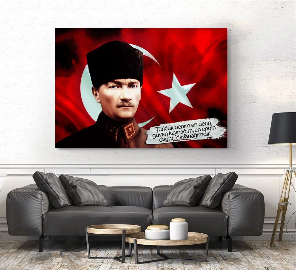 Mustafa Kemal Pa??a ve Türk Bayrakl?? Kanvas Tablo