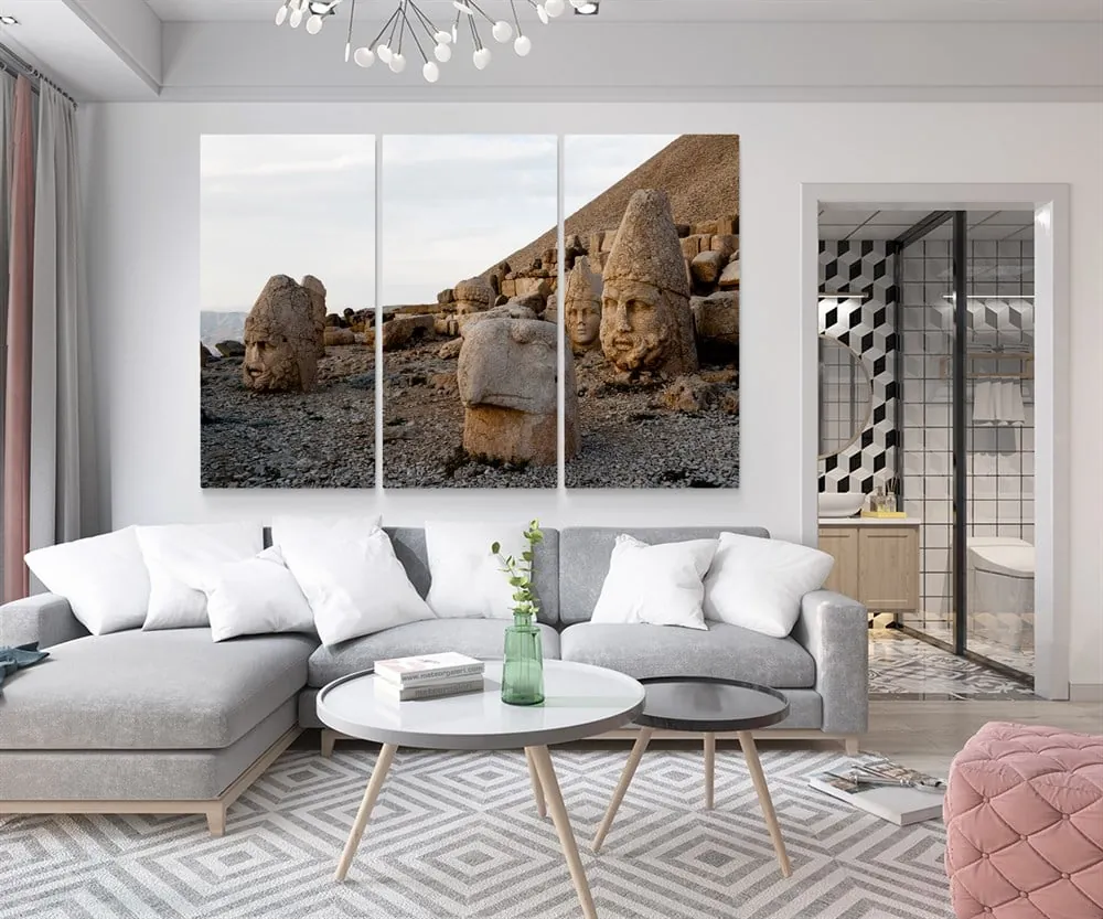 Nemrut DaÜç Heykelleri 3 Parçalı Kanvas Tablo