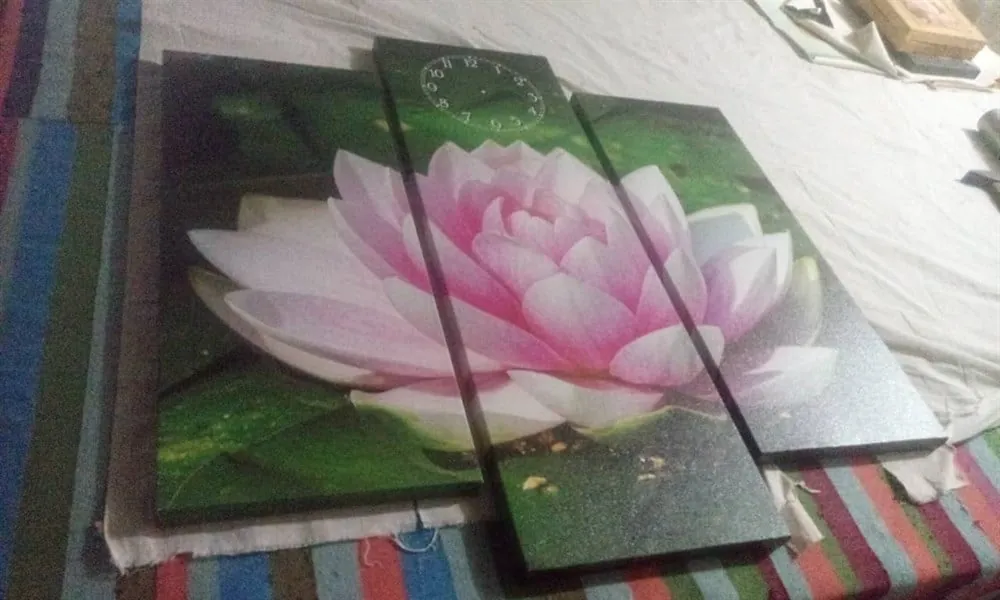 Pembe Lotus ??i??e??i Saatli Kanvas Tablo