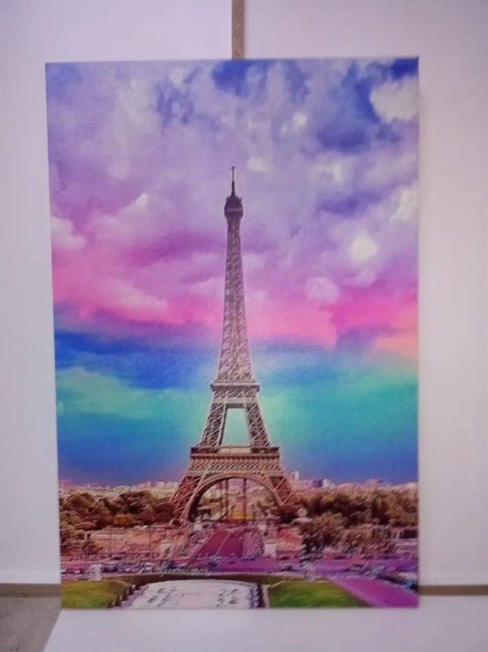 Pembe Renkli Paris Eyfel Kulesi Tek Parça Kanvas Tablo