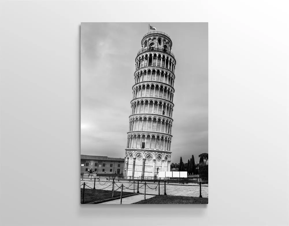 Pisa Kulesi Siyah Beyaz Kanvas Tablosu