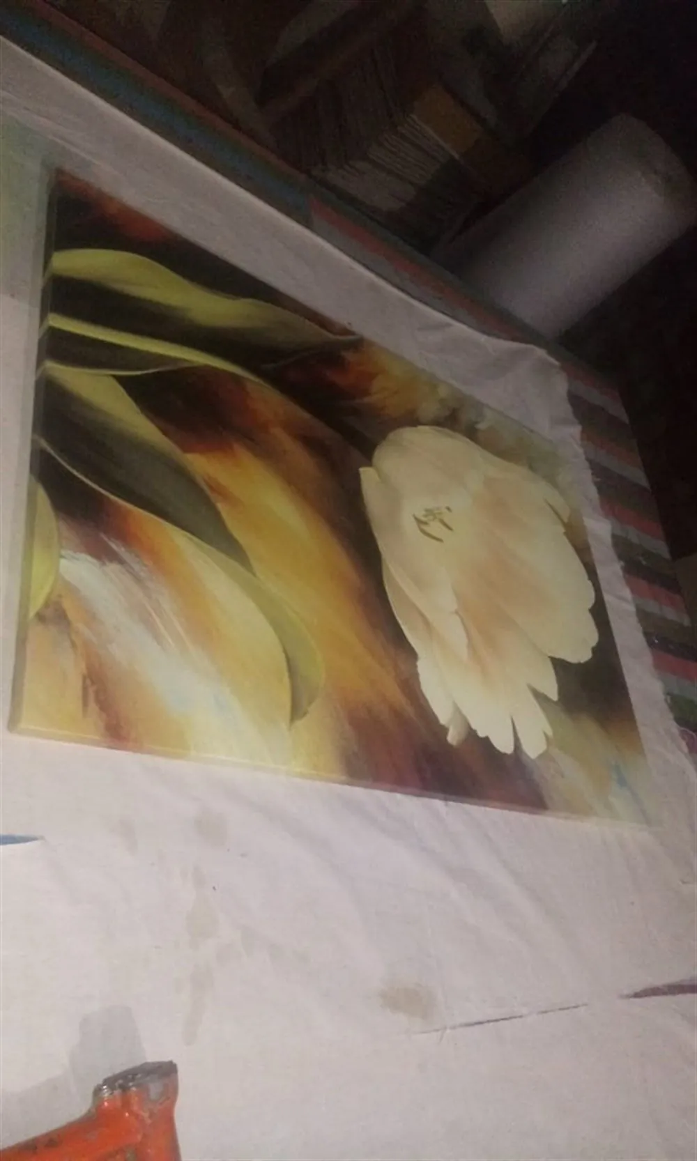 Sarı Sanatsal Çiçek Kanvas Tablo