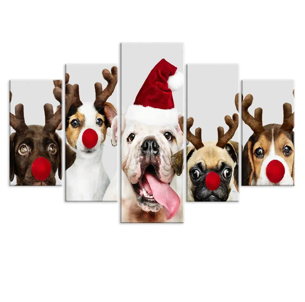 Sevimli Köpekler 5 Parça Kanvas Tablo