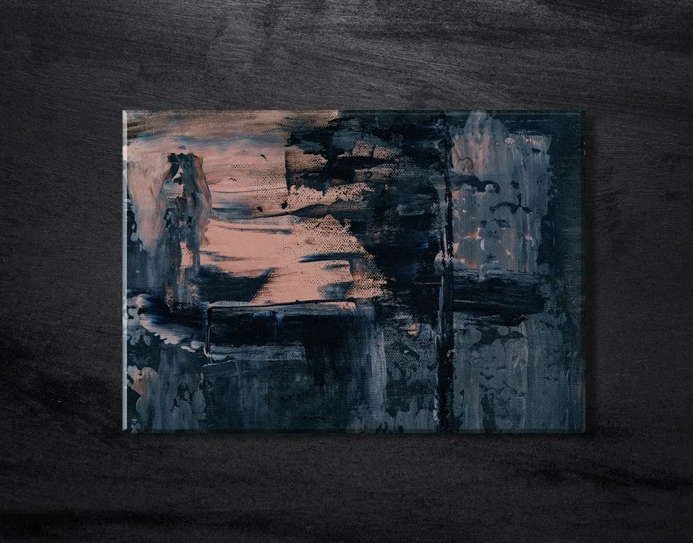 Soyut Krem Ve Lacivert Renkli Kanvas Tablo