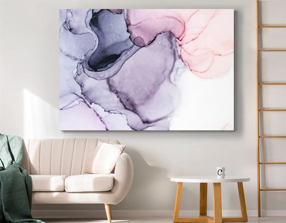 Soyut Lila Pembe Renkli Abstract Mermer Desenli Kanvas Tablo