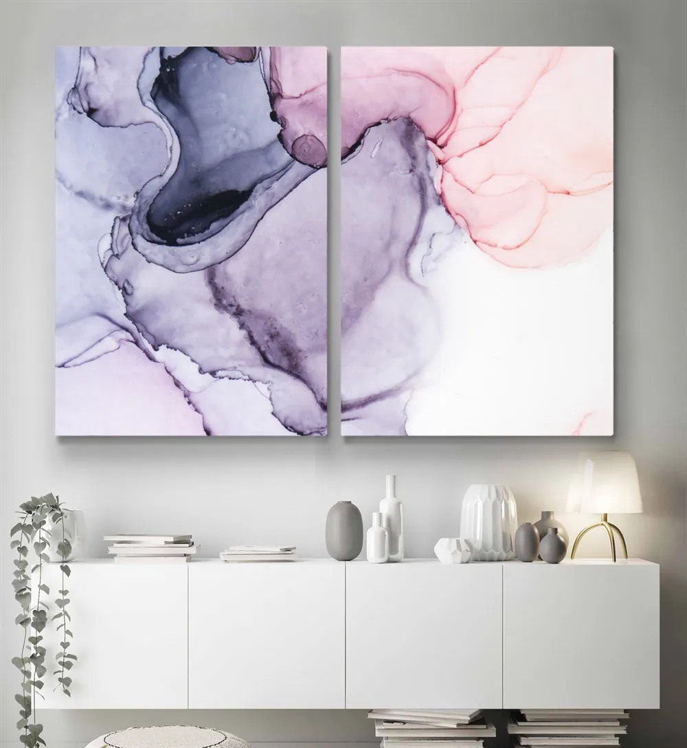 Soyut Lila Pembe Renkli Abstract Mermer Desenli Kanvas Tablo