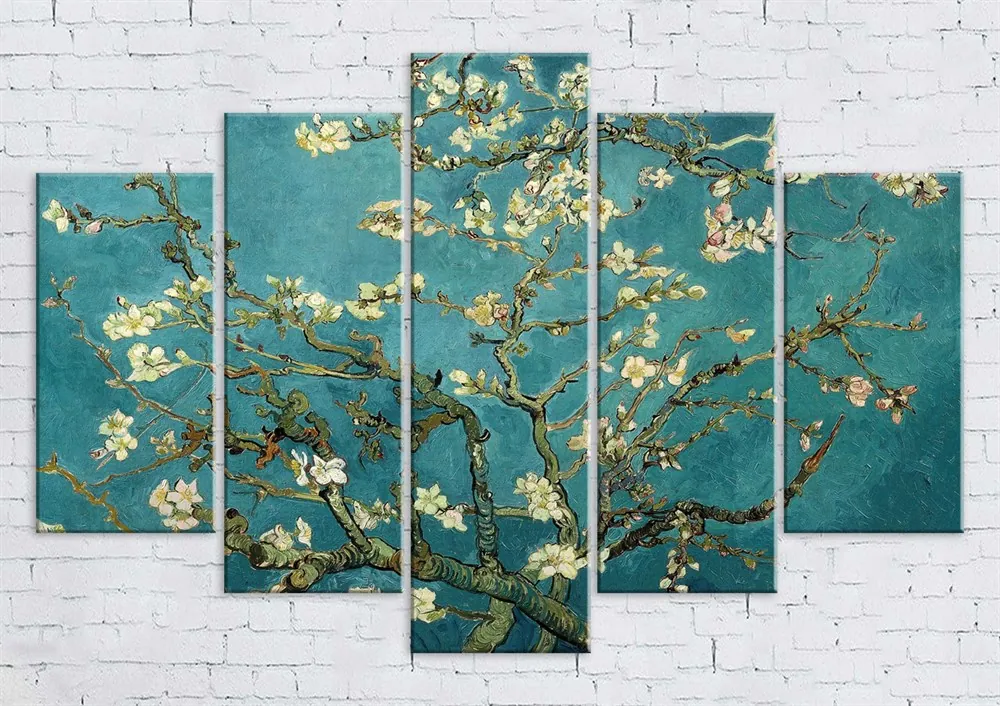 Van Gogh Çiçek Açan Badem Ağacı 5 Parçalı Kanvas Tablo