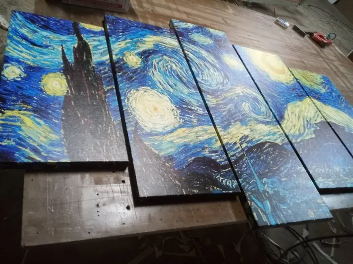 Van Gogh Y??ld??zl?? Gece 5 Parça Kanvas Tablo