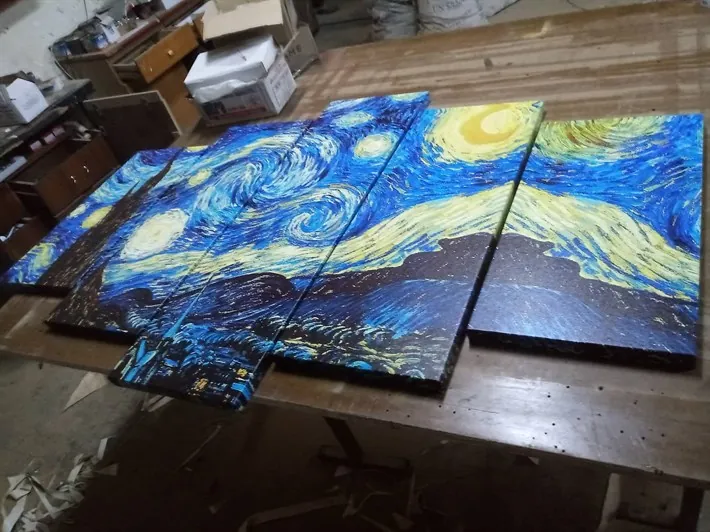 Van Gogh Y??ld??zl?? Gece 5 Parça Kanvas Tablo